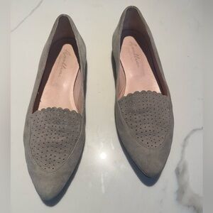 Gray Italian Perforated Loafer Flats with Suede Finish